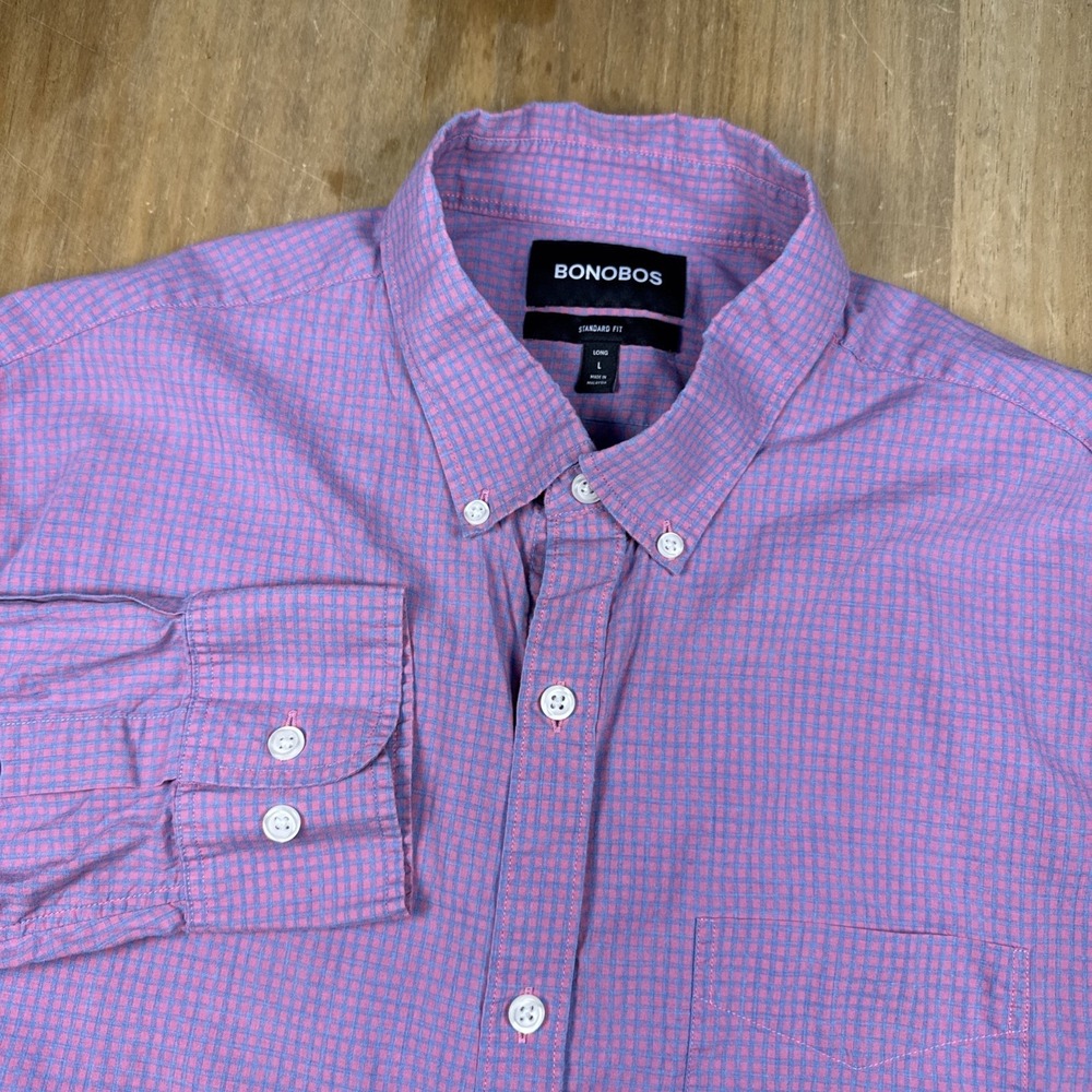 Bonobos Standard Fit‎ Long Sleeve Button Down Shirt Men's L Pink Checkered